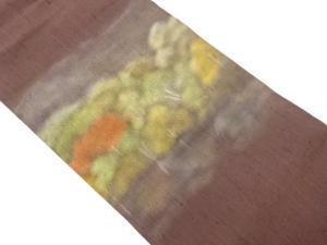 手織り紬　抽象木々模様名古屋帯